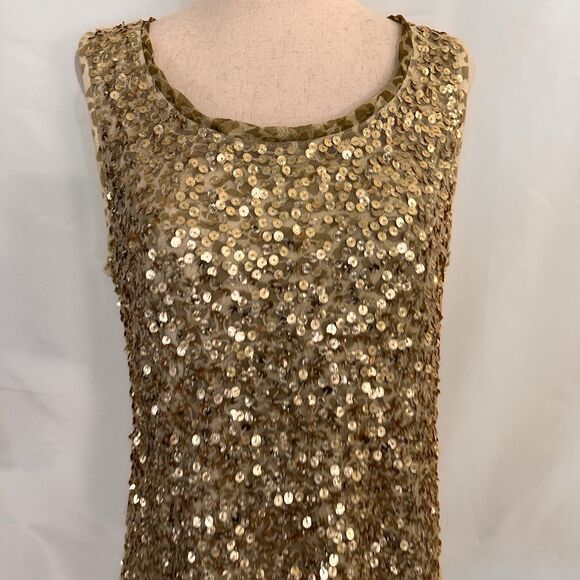 NEW Chico's Gold Sequin GLAM Fancy Mesh Shell Tank Top Animal Size 1 Medium - Picture 2 of 9